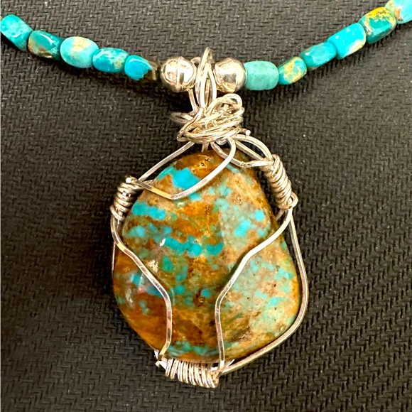 Hand Crafted  “One of a Kind” Turquoise & Sterling Silver Pendant Necklace - Picture 2 of 3